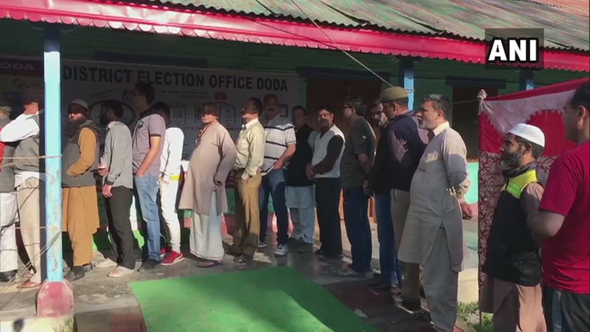 Voting underway at polling station number 2 in Doda in Udhampur parliamentary constituency on Thursday.