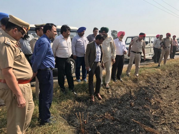 Ludhiana District Administration inspecting stubble burning. Photo/ANI