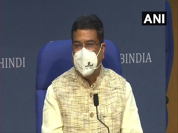 Union Minister Dharmendra Pradhan addressing the press conference on Wednesday.