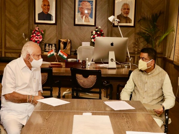Karnataka Chief Minister of BS Yediyurappa with Union Minister Dharmendra Pradhan in New Delhi on Friday