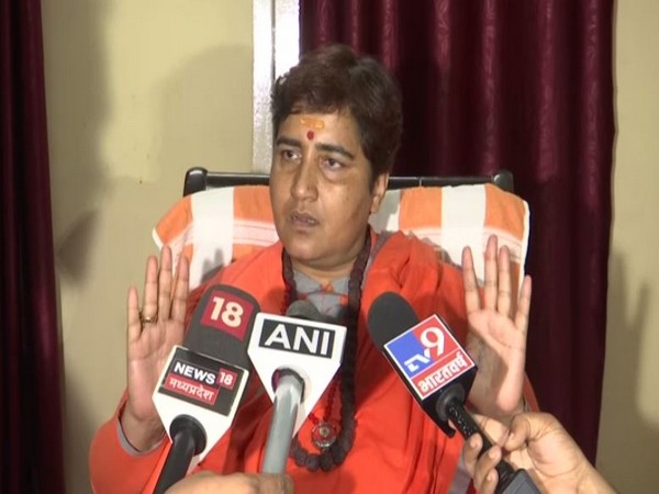 Lok Sabha MP Pragya Thakur speaking to reporters in Bhopal on Tuesday. Photo/ANI