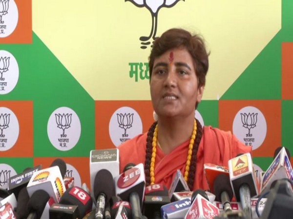 Pragya Singh Thakur speaking at a press conferene in Bhopal on Friday. Photo/ANI