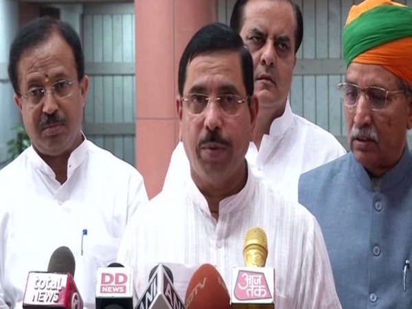Parliamentary Affairs Minister Pralhad Joshi speaking to reporters in New Delhi on Tuesday. Photo/ANI