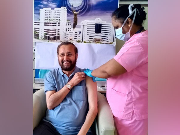 Union Minister Prakash Javadekar taking his first dose of COVID19 vaccine in Pune