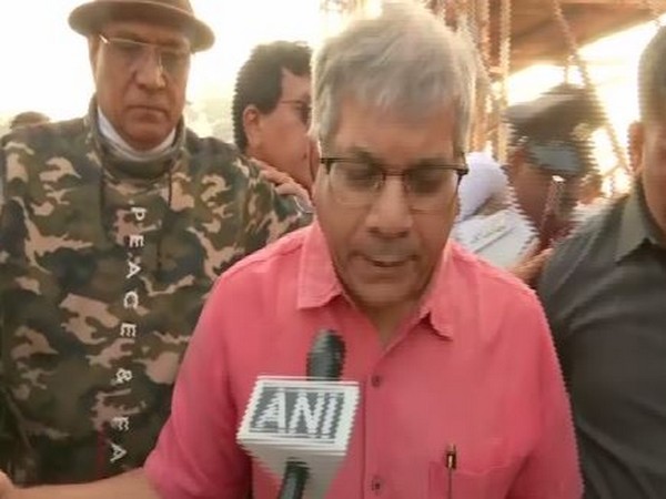 Dalit leader Prakash Amdebkar in Koregoan Bhima, Pune, on Wednesday. Photo/ANI