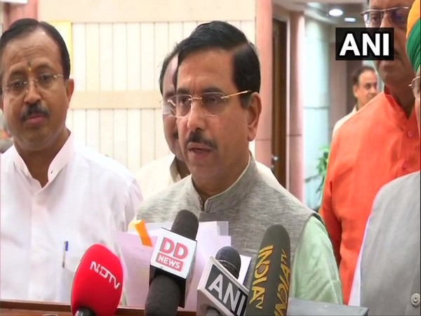 Union Minister Pralhad Joshi speaking to media after BJP Parliamentary meeting. (Photo/ANI)