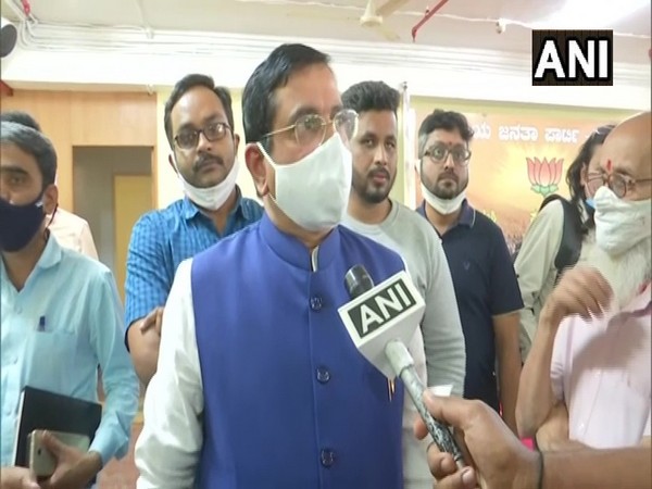 Union Minister of Parliamentary Affairs Pralhad Joshi speaking to ANI in Bengaluru on Saturday. (Photo/ANI)