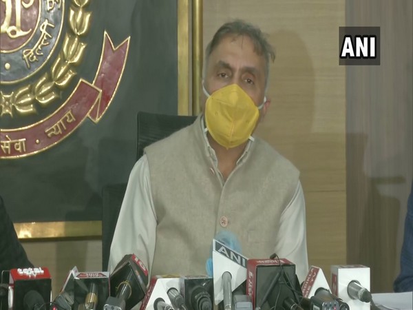DCP Special Cell Pramod Kushwaha addressing a press conference in New Delhi on Monday. [Photo/ANI]