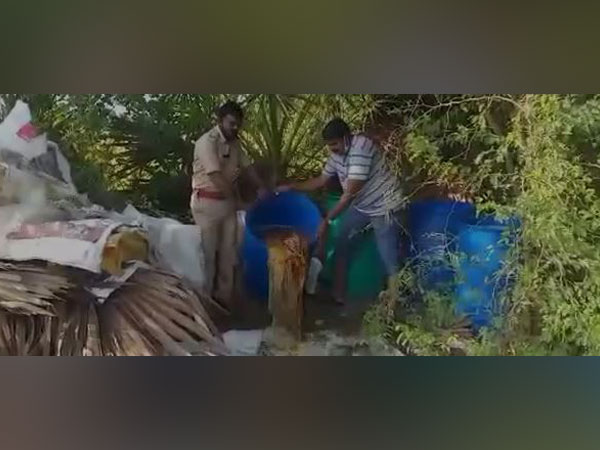 SEB destroyed 3,500 litres of jaggery wash in Nellore district of Andhra Pradesh. (Photo/ANI)