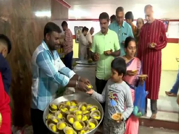 Prasad being offered at the occasion of Ganesh Chaturthi at Dodda temple in Bengaluru