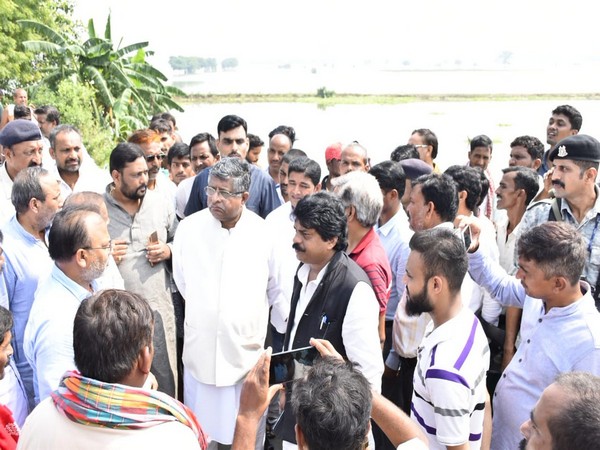 Union Minister Ravi Shankar Prasad visited Tanapur village in Patna district, Bihar on Sunday. (Photo/ANI)