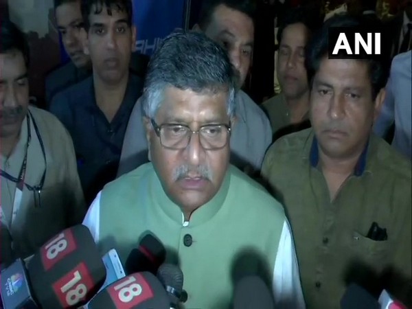 Union minister Ravi Shankar Prasad speaking to media persons here on Monday