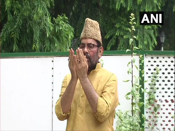 Union Minister Mukhtar Abbas Naqvi offered prayers at his residence in Delhi on Bakra Eid. (Photo/ANI) 