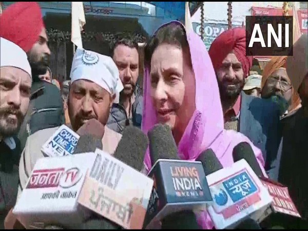 Preneet Kaur speaking to reporters in Patiala on Monday.