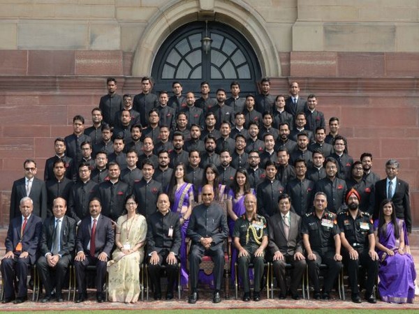 President Ram Nath Kovind with the trainee-officers of Military Engineer Service at Rashtrapthi Bhawan on Tuesday. (Courtesy-President of India Twitter)