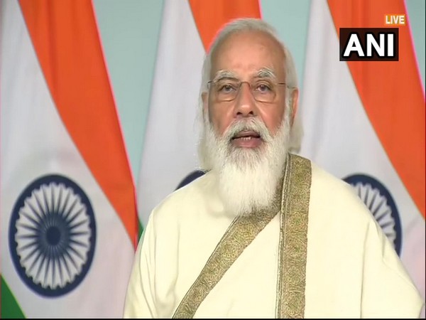 PM Narendra Modi speaking at the centenary celebrations of Aligarh Muslim University on Tuesday. [Photo/ANI]