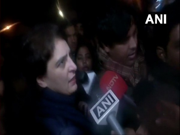 Priyanka Gandhi speaking to reporters in New Delhi on Friday.