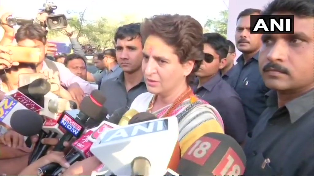 Congress General Secretary for Uttar Pradesh (East) Priyanka Gandhi Vadra while speaking to media persons in Varanasi, Uttar Pradesh on Wednesday. Photo/ANI