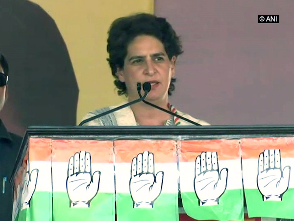 Congress general secretary Priyanka Gandhi Vadra addressing an election rally at Barabanki, Uttar Pradesh, on Saturday. Photo/ANI