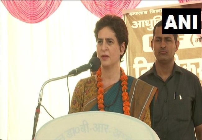 Priyanka Gandhi Vadra speaking at a public rally in Raebareli, Uttar Pradesh on Tuesday. Photo/ANI