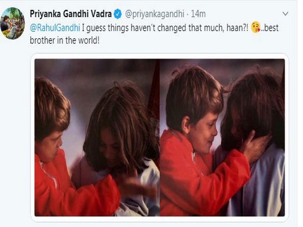 Priyanka Gandhi Vadra shared her childhood picture with brother Rahul Gandhi. / Image courtesy: Twitter