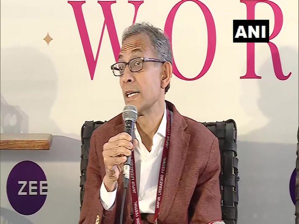 Abhijit Banerjee speaking to reporters in Jaipur on Sunday. Photo/ANI