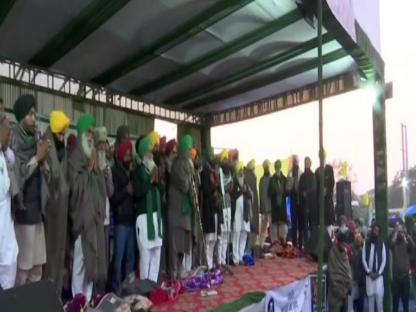 Protesting farmers at Singhu border on Monday observed a day-long hunger strike against new farm laws. (Photo/ANI)