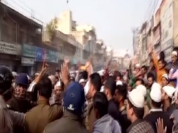 A visual of protest in Muzaffarnagar on Friday. Photo/ANI
