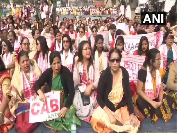 A visual of protest by women in Guwahati on Saturday. Photo/ANI