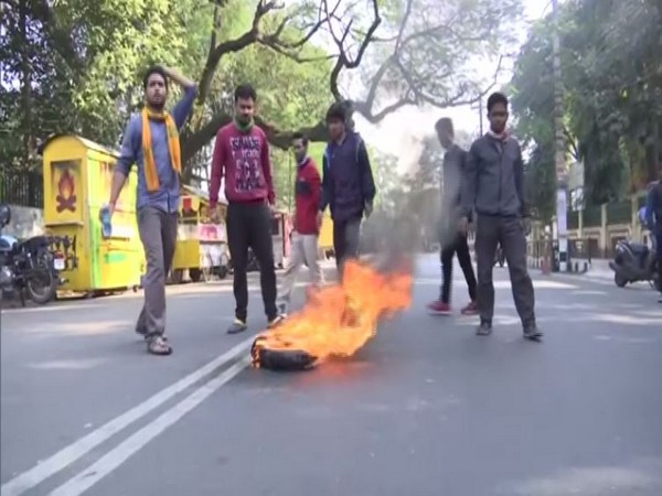 Students of Cotton University held a protest against Citizenship (Amendment) Bill on Tuesday. Photo/ANI