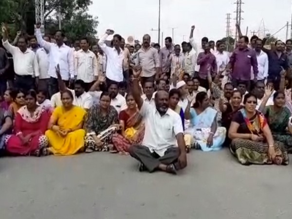 Visuals from RTC employees' protest in Hyderabad on Sunday. Photo/ANI