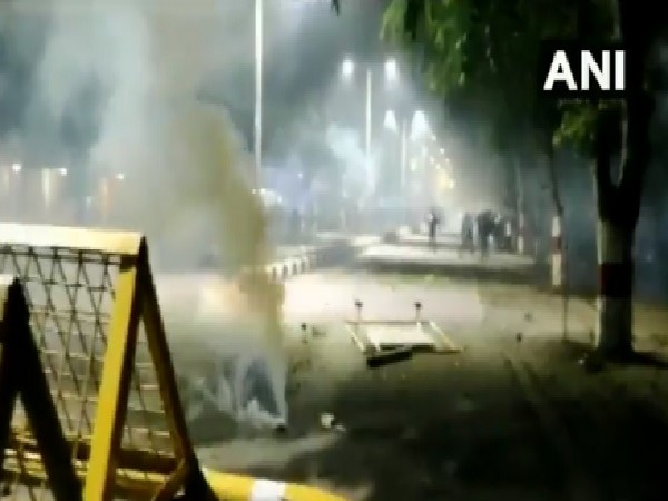 A visual of protest outside the Aligarh Muslim University campus on Sunday.