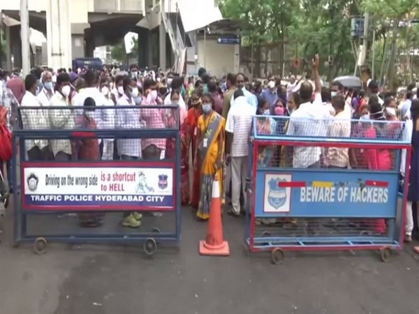 Outsourcing employees stage protest at Gandhi Hospital. (Photo/ANI)