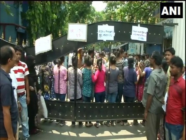 Junior doctors on strike at Kolkata Hospital on Tuesday 