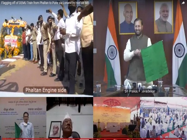 Prakash Javadekar flags off the DEMU train from Phaltan to Pune through a video conference.