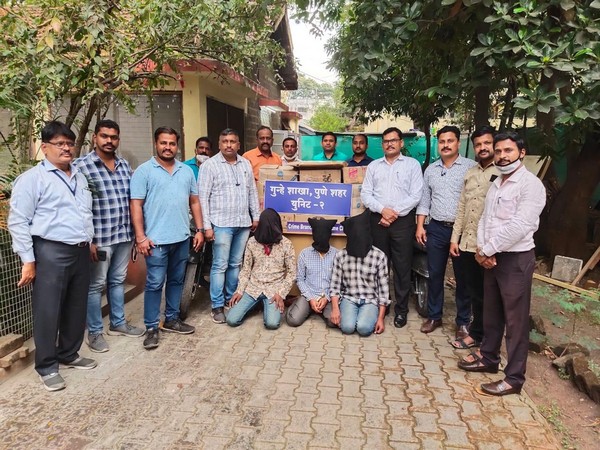 Visual of three men arrested for stealing equipment in Pune. 