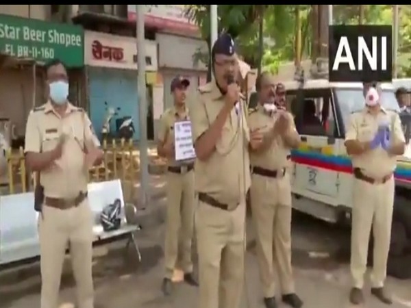 A team of Dattawadi police station in Pune singing song to create awareness about coronavirus. Photo/ANI