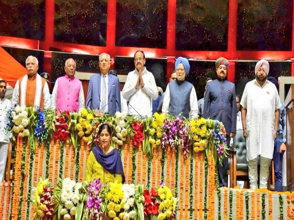 Vice-President M Venkaiah Naidu, chief ministers of Punjab and Haryana along with others present in Punjab Assembly on Wednesday. Photo/Twitter@VPSecretariat