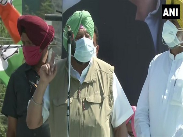 Punjab Chief Minister Amarinder Singh addressing the rally in Sangrur on Monday.