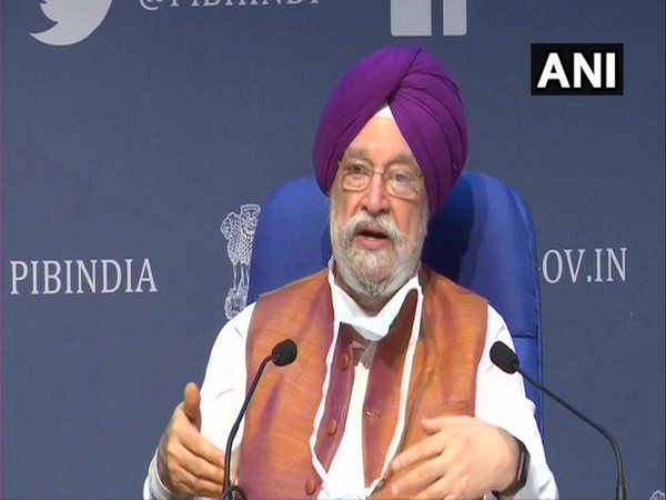 Civil Aviation Minister Hardeep Singh Puri addressing a press conference in New Delhi on Thursday. Photo/ANI