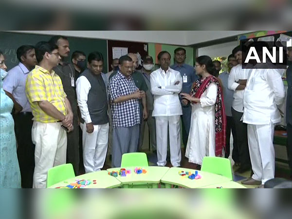 Telangana Chief Minister KCR visits Delhi government schools and Mohalla clinics with Delhi CM Arvind Kejriwal. (Photo/ANI)