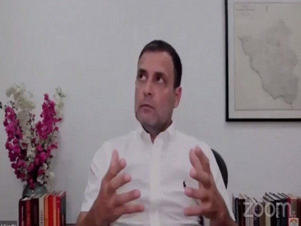 Congress leader Rahul Gandhi during his conversation with Professor Ashutosh Varshney of USA's Brown University. 