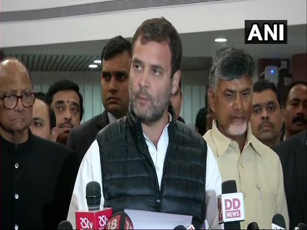 Rahul Gandhi along with leaders of other parties in New Delhi on Wednesday.