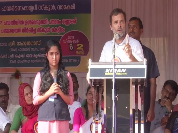 Rahul Gandhi speaking at the event in Wayanad, Kerala on Friday. Photo/ANI