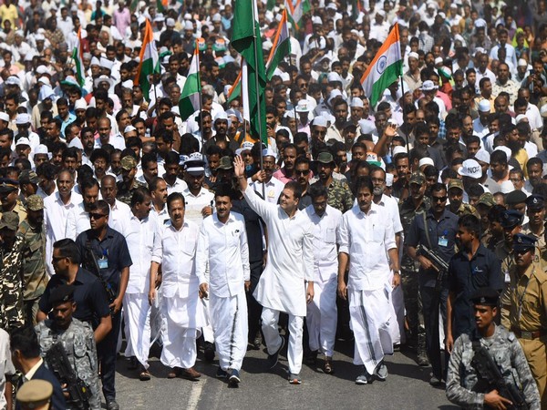 Congress leader Rahul Gandhi leads protest march against CAA in Wayanad on Thursday. /Image courtesy: AICC