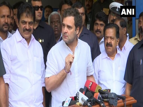 Congress leader Rahul Gandhi speaking to reporters in Wayanad, Kerala on Friday.