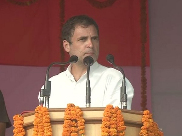 Congress leader Rahul Gandhi at a public rally in Katihar on Tuesday. 