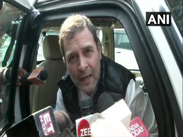 Congress leader Rahul Gandhi speaking to media after attending Budget session in Lok Sabha. 