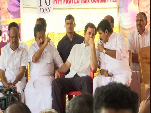 Rahul Gandhi at the protest site in Wayanad, Kerala on Friday. 