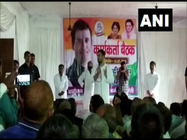 Congress leader Rahul Gandhi while addressing party workers in Amethi, Uttar Pradesh on Wednesday. Photo/ANI